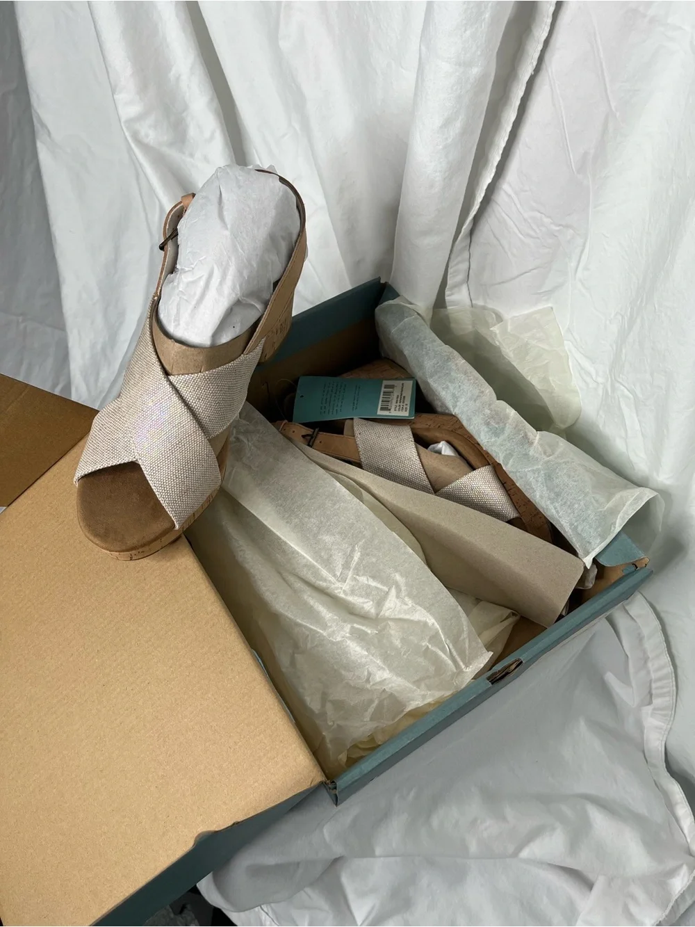 Toms Beige Cork Platform Wedge Sandals - Picture 7 of 8